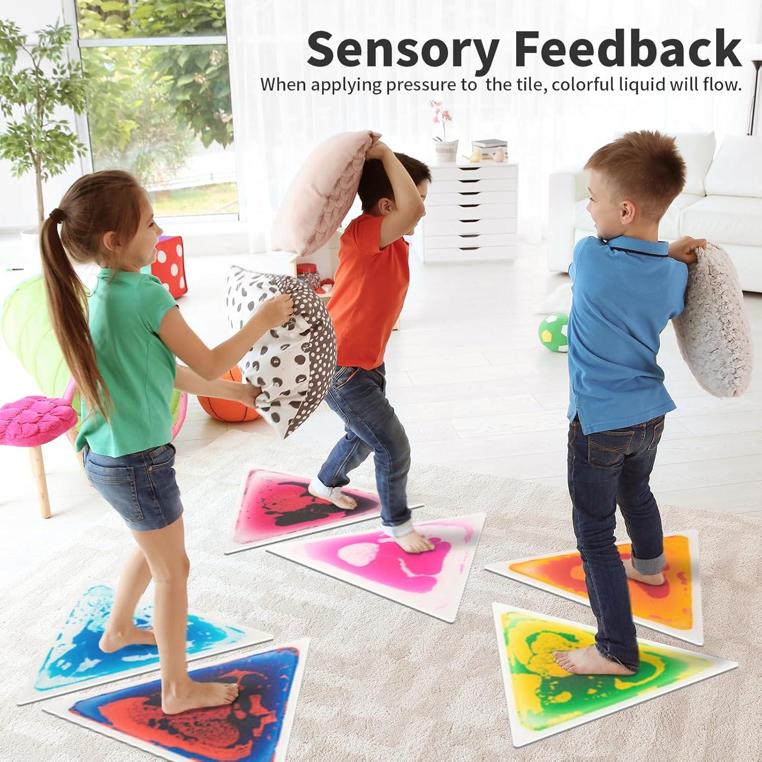 imageArt3d 4Pack Triangle Liquid Sensory Floor Tiles Colorful Liquid Fusion Play Mats for Kids Toddler 15quot x 15quotMulticolortriangle 2