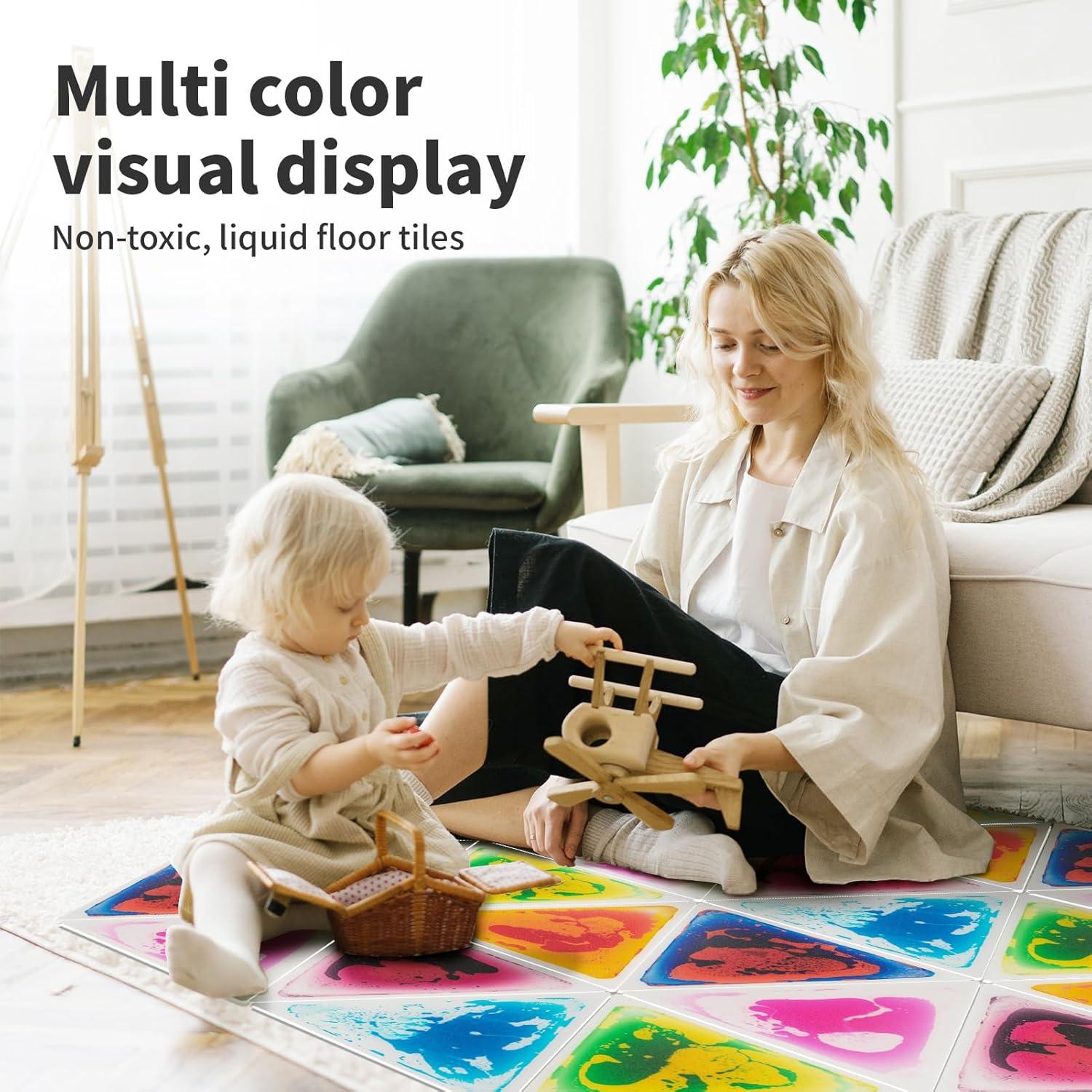 imageArt3d 4Pack Triangle Liquid Sensory Floor Tiles Colorful Liquid Fusion Play Mats for Kids Toddler 15quot x 15quotMulticolortriangle 2