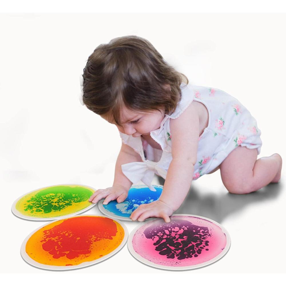 imageArt3d 4Pack Triangle Liquid Sensory Floor Tiles Colorful Liquid Fusion Play Mats for Kids Toddler 15quot x 15quotMulticoloredround 1