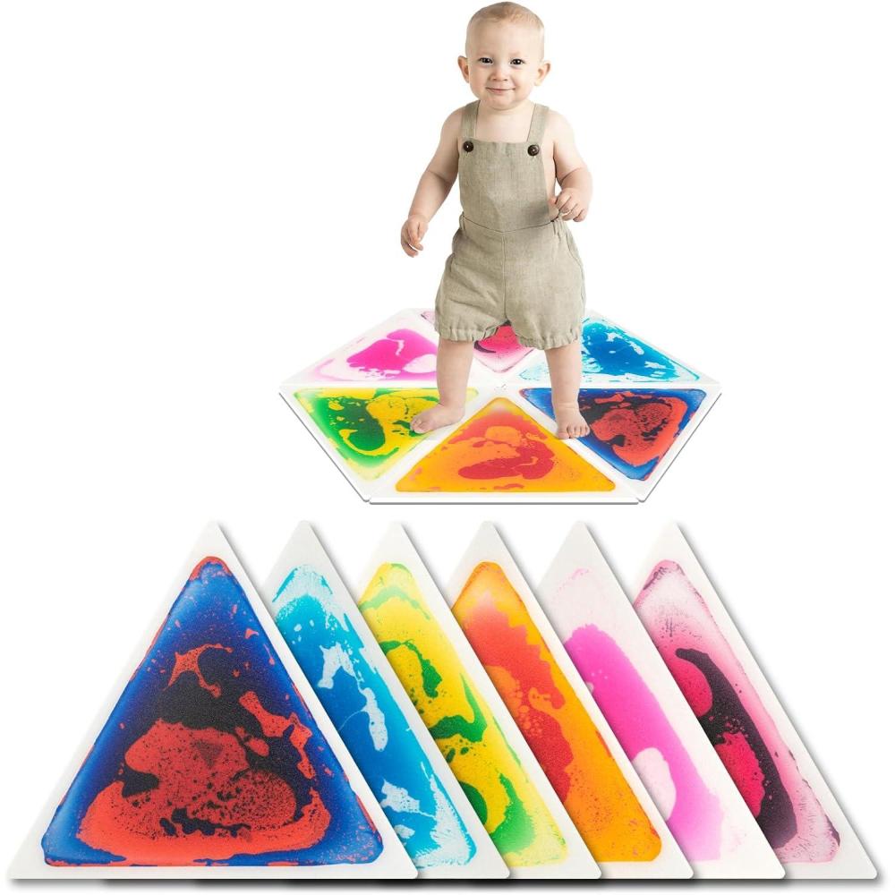 imageArt3d 4Pack Triangle Liquid Sensory Floor Tiles Colorful Liquid Fusion Play Mats for Kids Toddler 15quot x 15quotMulticolortriangle 2
