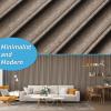 imageArt3d 8 Pack 104quot x 63quot Slat Wall Paneling Glossy Metal Finish WPC Soundproof 3D Wall Panels Wavy Sound Absorbing Panels for Interior Wall Decor Living Room Bedroom  Sparkling GoldTextured Brown