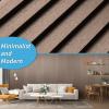 imageArt3d 8 Pack 104quot x 67quot Slat Wall Paneling Glossy Metal Finish WPC Soundproof 3D Wall Panels 3D Sound Absorbing Panels for Interior Wall Decor Living Room Bedroom  Sparkling GoldTextured Brown