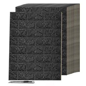 imageArt3d 10 Pcs 3D Peel and Stick Foam Brick Wall Panels Gray BrownBlack