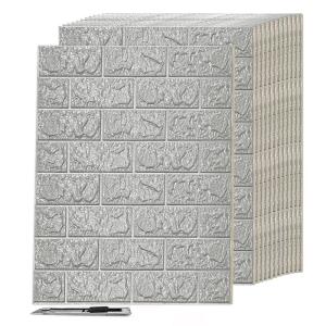 imageArt3d 10 Pcs 3D Peel and Stick Foam Brick Wall Panels Gray BrownGray