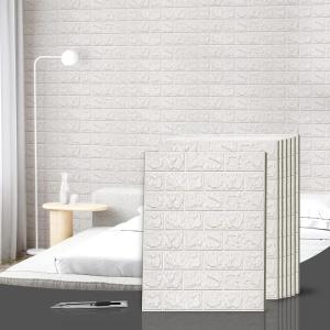 imageArt3d 10 Pcs 3D Peel and Stick Foam Brick Wall Panels Gray BrownWhite