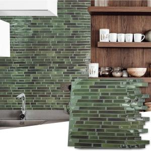 imageArt3d 10Piece Stick on Backsplash Tile for Kitchen30  30cm Vinyl Decorative Tiles Marble A17083P10Green