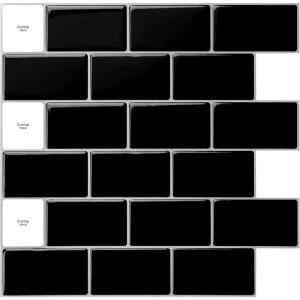 imageArt3d 10Sheet Peel and Stick Backsplash 12 in x 12 in Subway Tiles in Marble DesignBlack