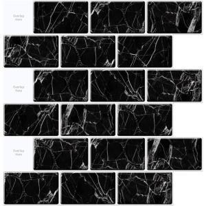 imageArt3d 10Sheet Peel and Stick Backsplash 12 in x 12 in Subway Tiles in Marble DesignBlack Marble