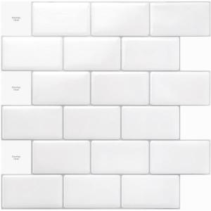 imageArt3d 10Sheet Peel and Stick Backsplash 12 in x 12 in Subway Tiles in Marble DesignBright White
