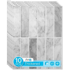 imageArt3d 114 x 9 Inch HeavyDuty Peel and Stick Backsplash for Home Dcor 10Pack Vinyl Wall Tiles for Kitchen Countertop Smoky BlackGray Marble