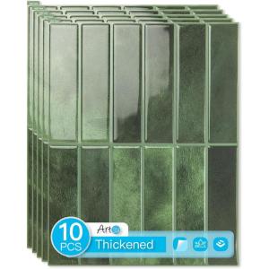 imageArt3d 114 x 9 Inch HeavyDuty Peel and Stick Backsplash for Home Dcor 10Pack Vinyl Wall Tiles for Kitchen Countertop Smoky BlackGreen