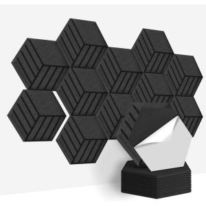 imageArt3d 12 Pcs Hexagon Acoustic Panels High Density Sound Absorbing Panels Soundproof Wall Panels For Home Sound Insulation Beveled Edge Tiles Light GreyBlackCube