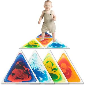 imageArt3d 4Pack Triangle Liquid Sensory Floor Tiles Colorful Liquid Fusion Play Mats for Kids Toddler 15quot x 15quotMulticolortriangle 1