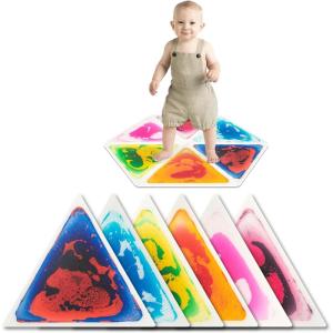 imageArt3d 4Pack Triangle Liquid Sensory Floor Tiles Colorful Liquid Fusion Play Mats for Kids Toddler 15quot x 15quotMulticolortriangle 2