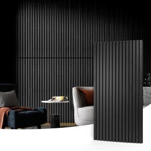 imageArt3d 4pcs107 x 8in Slat Acoustic Panel for Wall and Ceiling 3D Fluted Sound Absorbing Panel with Wood Finish Dark WalnutMatte Black