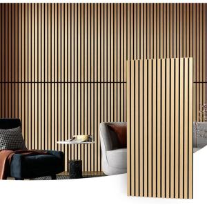 imageArt3d 4pcs107 x 8in Slat Acoustic Panel for Wall and Ceiling 3D Fluted Sound Absorbing Panel with Wood Finish Dark WalnutOak