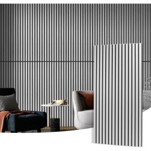 imageArt3d 4pcs107 x 8in Slat Acoustic Panel for Wall and Ceiling 3D Fluted Sound Absorbing Panel with Wood Finish Dark WalnutSilver