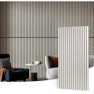 imageArt3d 4pcs107 x 8in Slat Acoustic Panel for Wall and Ceiling 3D Fluted Sound Absorbing Panel with Wood Finish Dark WalnutWhite Elm