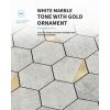 imageArt3d 10Sheet Herringbone Peel and Stick Backsplash Self Adhesive Marble Tiles Stick on Wall Tiles for Kitchen BathroomWhite Mixed Gold MetalGray with Gold Metal