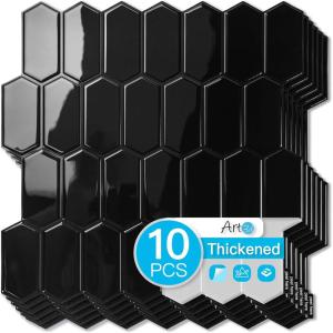 imageArt3d 10Sheet HeavyDuty Peel and Stick Backsplash SelfAdhesive Vinyl Wall Tiles for Kitchen Countertop Bathroom Light BlueBlack