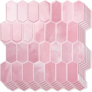 imageArt3d 10Sheet HeavyDuty Peel and Stick Backsplash SelfAdhesive Vinyl Wall Tiles for Kitchen Countertop Bathroom Light BluePink