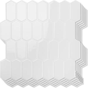 imageArt3d 10Sheet HeavyDuty Peel and Stick Backsplash SelfAdhesive Vinyl Wall Tiles for Kitchen Countertop Bathroom Light BlueWhite