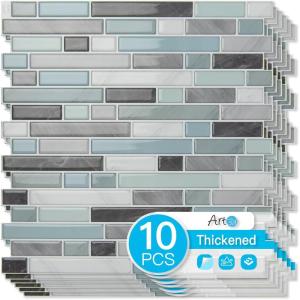 imageArt3d 10Sheet HeavyDuty Peel and Stick Backsplash Waterproof Wall Tiles Stick on Kitchen Backsplash Living Space SandstoneGray  Blue