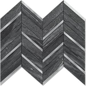 imageArt3d 10Sheet Herringbone Peel and Stick Backsplash Self Adhesive Marble Tiles Stick on Wall Tiles for Kitchen BathroomWhite Mixed Gold MetalBlack with Silver Metal