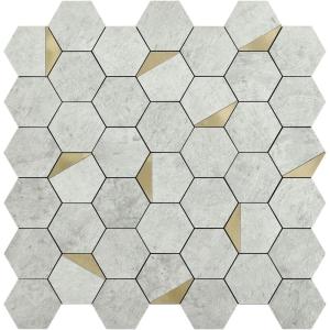 imageArt3d 10Sheet Herringbone Peel and Stick Backsplash Self Adhesive Marble Tiles Stick on Wall Tiles for Kitchen BathroomWhite Mixed Gold MetalGray with Gold Metal