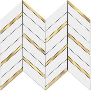 imageArt3d 10Sheet Herringbone Peel and Stick Backsplash Self Adhesive Marble Tiles Stick on Wall Tiles for Kitchen BathroomWhite Mixed Gold MetalWhite Mixed Gold Metal