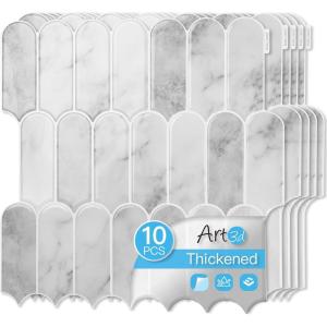 imageArt3d 12 x 12 Inch HeavyDuty Peel and Stick Backsplash SelfAdhesive Wall Tiles for Kitchen Bathroom Decor 10Pack PinkGray Marble