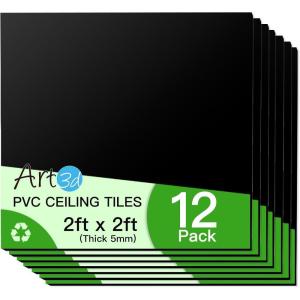 imageArt3d 24quotx24quot Smooth Drop Ceiling Tiles 48 SqFt 12Pack 2ft x 2ft PVC Tiles for Home and Office Waterproof and Reusable Plastic Ceiling WhiteBlack