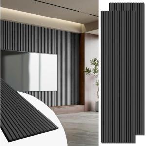 imageArt3d 2Pack 945quot x 24quot Acoustic Wood Panels for Wall Soundproof Wood Slat Panel for Wall and Ceiling 3D Fluted Sound Absorbing Paneling for Interior Wall Decor Living Room Bedroom  WalnutMatte Black