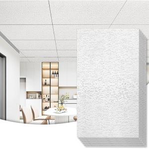 imageArt3d 10Pack Stucco Texture Drop Ceiling Tiles 2x4 FT  FireRated Waterproof Reusable  Premium PVC 24x48 Inch Ceiling Panels for Living Room Kitchen Bathroom Basement Office WhiteStucco White