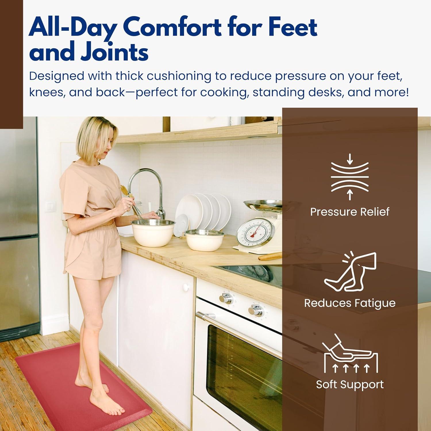 imageArt3d 1quot Thick Kitchen Mats for Floor Waterproof 20quot X 39quot Cushioned Comfort Mat Long Anti Fatigue Mats for Kitchen Ergonomic Standing Office Desk Home and Garage RedRed