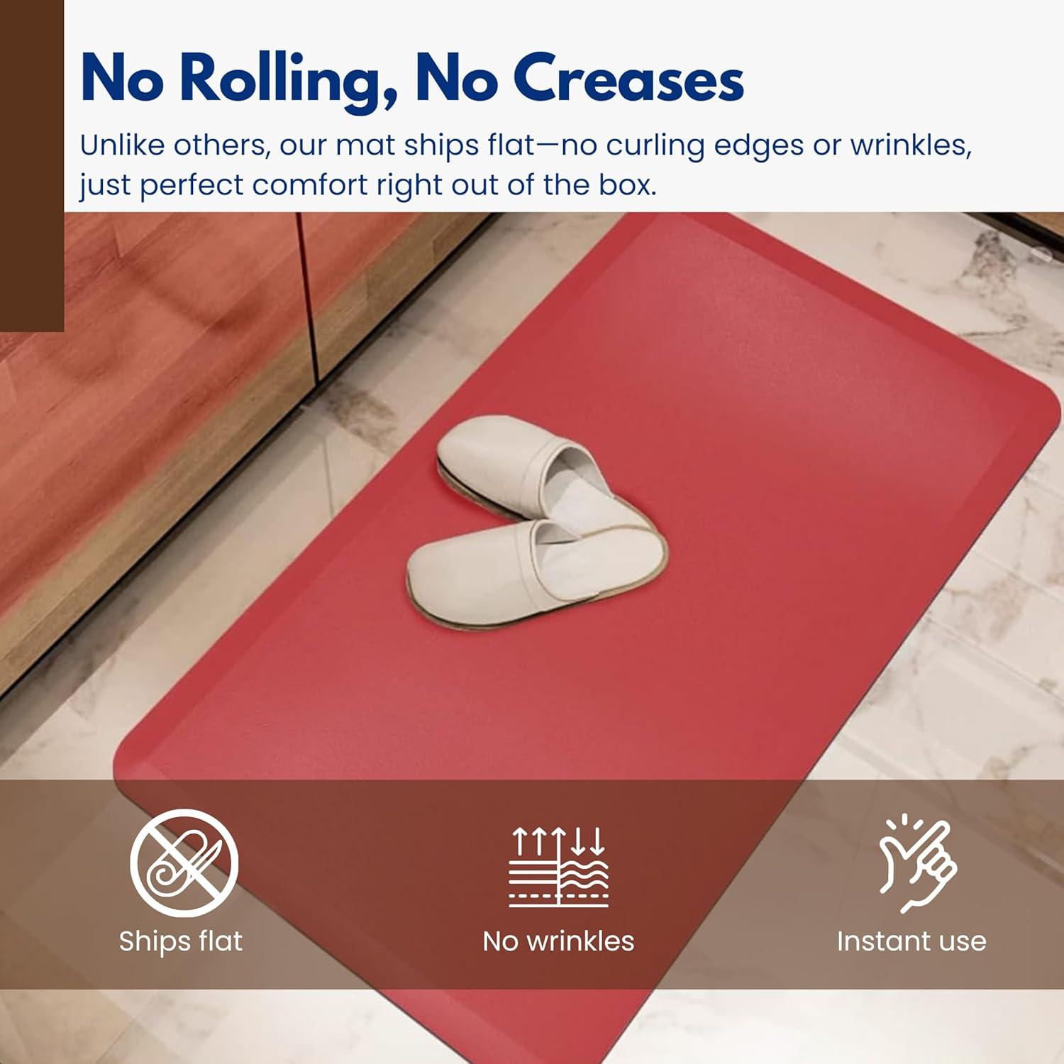 imageArt3d 1quot Thick Kitchen Mats for Floor Waterproof 20quot X 39quot Cushioned Comfort Mat Long Anti Fatigue Mats for Kitchen Ergonomic Standing Office Desk Home and Garage RedRed