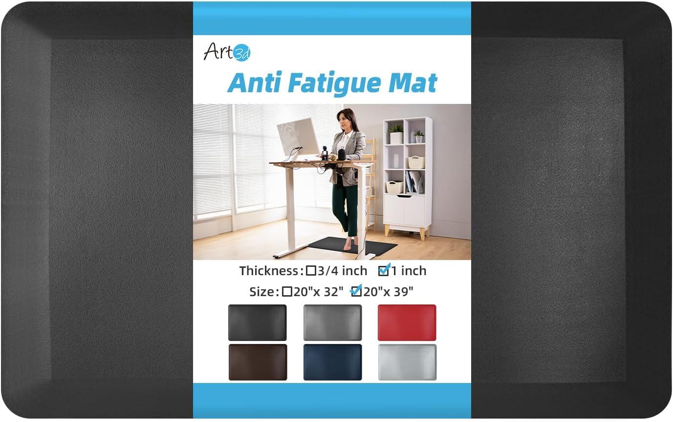 imageArt3d 1quot Thick Kitchen Mats for Floor Waterproof 20quot X 39quot Cushioned Comfort Mat Long Anti Fatigue Mats for Kitchen Ergonomic Standing Office Desk Home and Garage RedBlack