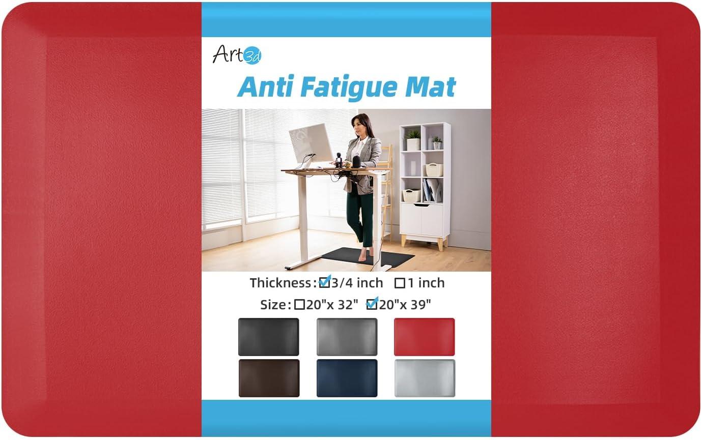 imageArt3d 1quot Thick Kitchen Mats for Floor Waterproof 20quot X 39quot Cushioned Comfort Mat Long Anti Fatigue Mats for Kitchen Ergonomic Standing Office Desk Home and Garage RedRed