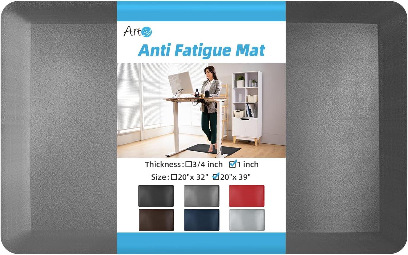 imageArt3d 1quot Thick Kitchen Mats for Floor Waterproof 20quot X 39quot Cushioned Comfort Mat Long Anti Fatigue Mats for Kitchen Ergonomic Standing Office Desk Home and Garage RedGrey