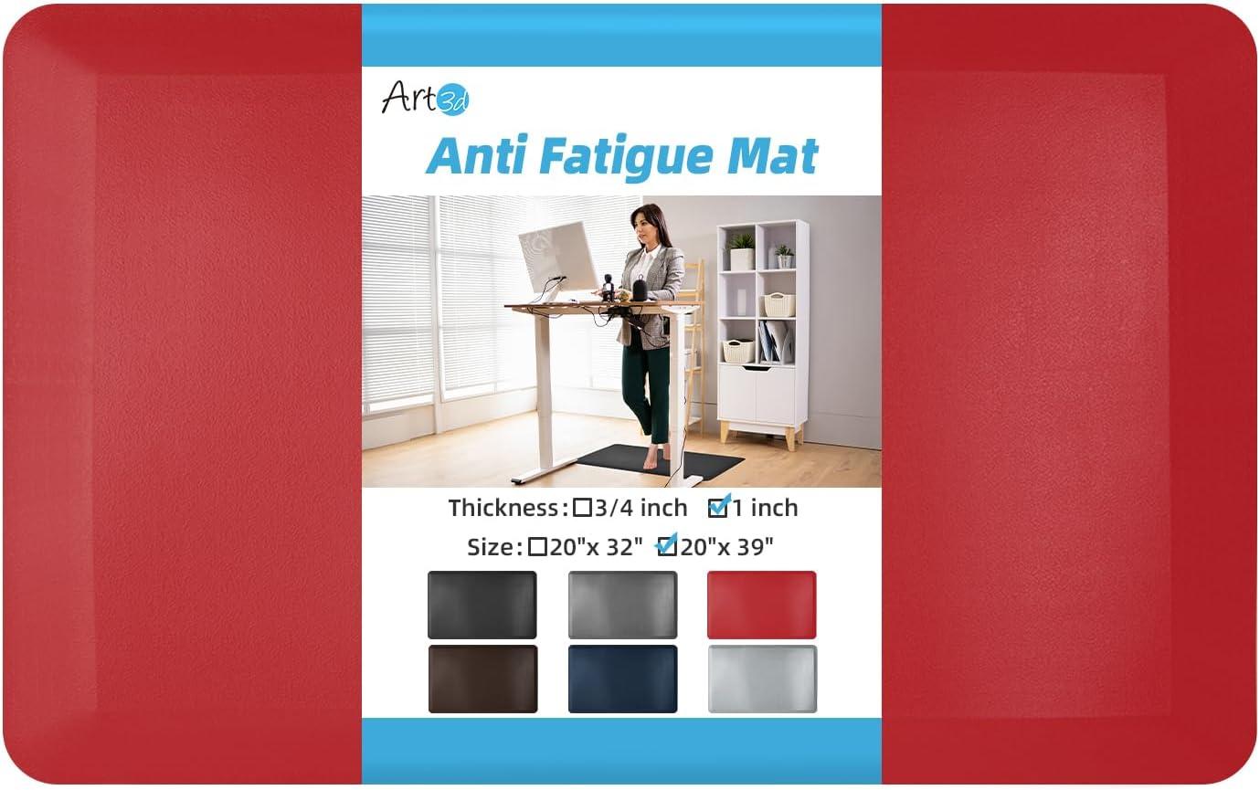 imageArt3d 1quot Thick Kitchen Mats for Floor Waterproof 20quot X 39quot Cushioned Comfort Mat Long Anti Fatigue Mats for Kitchen Ergonomic Standing Office Desk Home and Garage RedRed