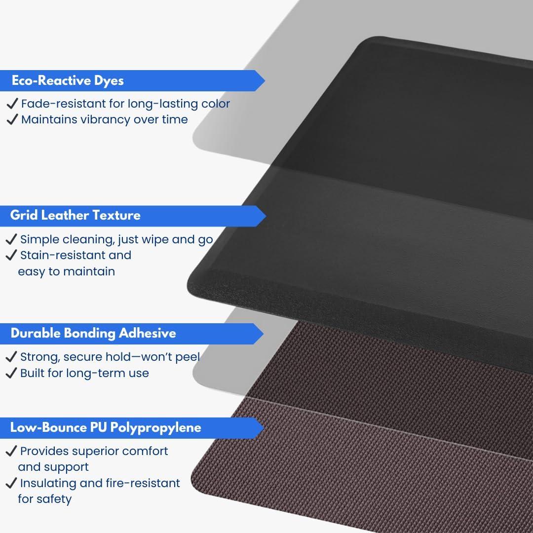imageArt3d 1quot Thick Kitchen Mats for Floor Waterproof 20quot X 39quot Cushioned Comfort Mat Long Anti Fatigue Mats for Kitchen Ergonomic Standing Office Desk Home and Garage RedSquare Black