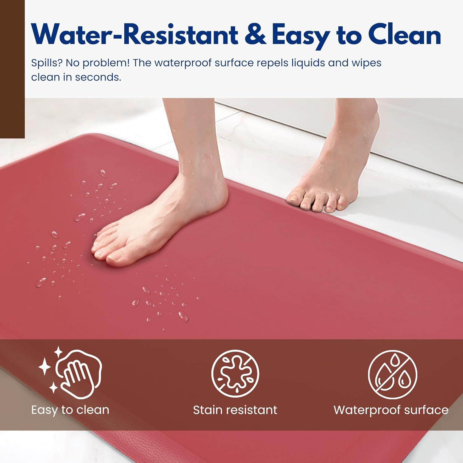 imageArt3d 1quot Thick Kitchen Mats for Floor Waterproof 20quot X 39quot Cushioned Comfort Mat Long Anti Fatigue Mats for Kitchen Ergonomic Standing Office Desk Home and Garage RedRed