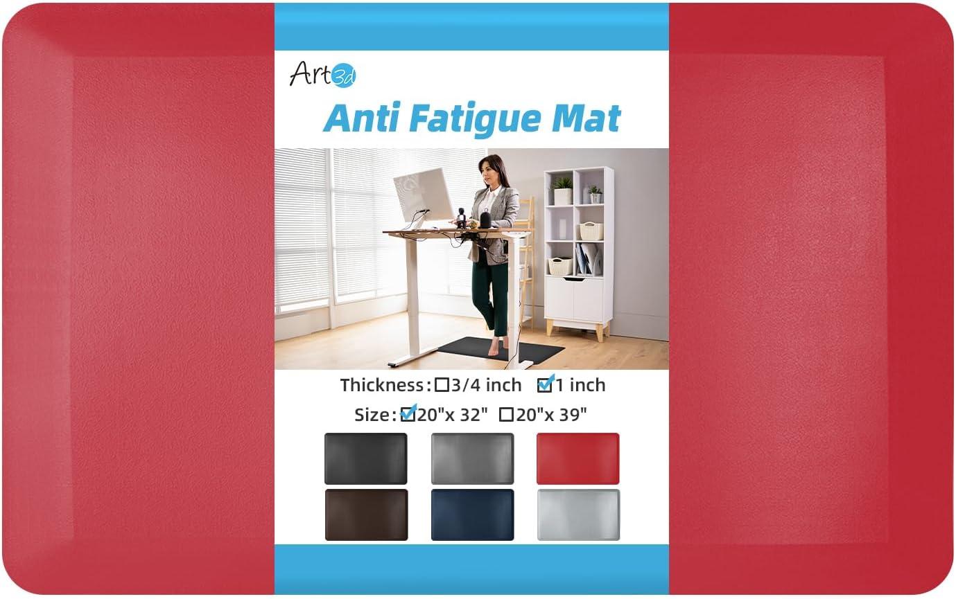 imageArt3d 1quot Thick Kitchen Mats for Floor Waterproof 20quot X 39quot Cushioned Comfort Mat Long Anti Fatigue Mats for Kitchen Ergonomic Standing Office Desk Home and Garage RedRed