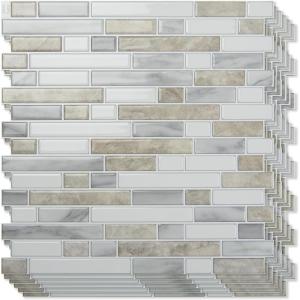 imageArt3d 10Sheet HeavyDuty Peel and Stick Backsplash Waterproof Wall Tiles Stick on Kitchen Backsplash Living Space Carrara GreyBeige  White