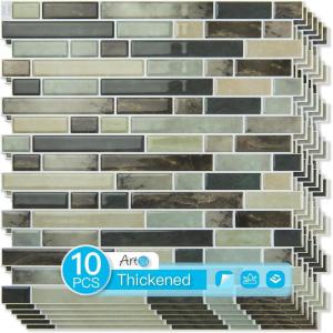 imageArt3d 10Sheet HeavyDuty Peel and Stick Backsplash Waterproof Wall Tiles Stick on Kitchen Backsplash Living Space Carrara GreyDark Brown