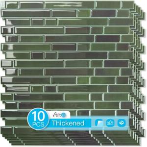 imageArt3d 10Sheet HeavyDuty Peel and Stick Backsplash Waterproof Wall Tiles Stick on Kitchen Backsplash Living Space Carrara GreyDark Green
