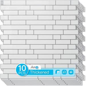 imageArt3d 10Sheet HeavyDuty Peel and Stick Backsplash Waterproof Wall Tiles Stick on Kitchen Backsplash Living Space Carrara GreyWhite with Gray Grout