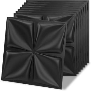 imageArt3d 20 Pack Decorative 3D Wall Panels 19 SqFeet PVC Interior Wall Dcor 118quotx118quot WhiteLucky Leaves Black