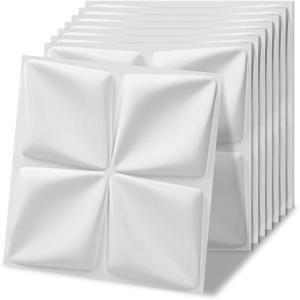 imageArt3d 20 Pack Decorative 3D Wall Panels 19 SqFeet PVC Interior Wall Dcor 118quotx118quot WhiteLucky Leaves White