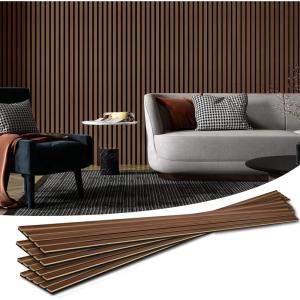 imageArt3d 4Pack Acoustic Wood Slat Wall Panels for Interior Decor 3D Fluted Sound Absorbing Wood Paneling for Accent Wall Ceiling Kitchen Living Room Bedroom Office 945 x 79 inch Deep Walnut